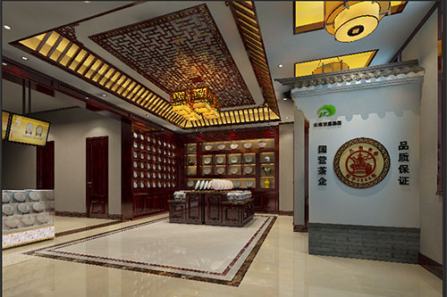 清溪镇古朴典雅的中式茶叶店大堂设计效果图